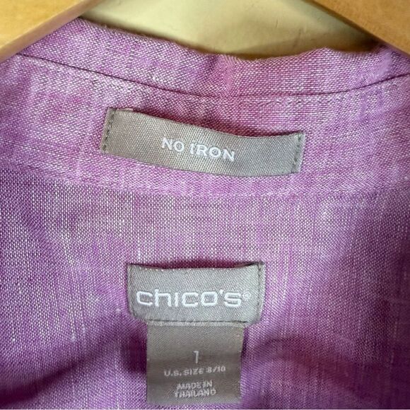 Chico’s Womens Size 8/10 100% Linen Button Down Long Sleeve Roll Tab Pink Office - Picture 3 of 7